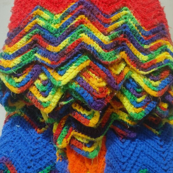 Chevron Throw Blanket Handcrafted Crocheted Multicolor Zigzag Rainbow Bright - Picture 2 of 12